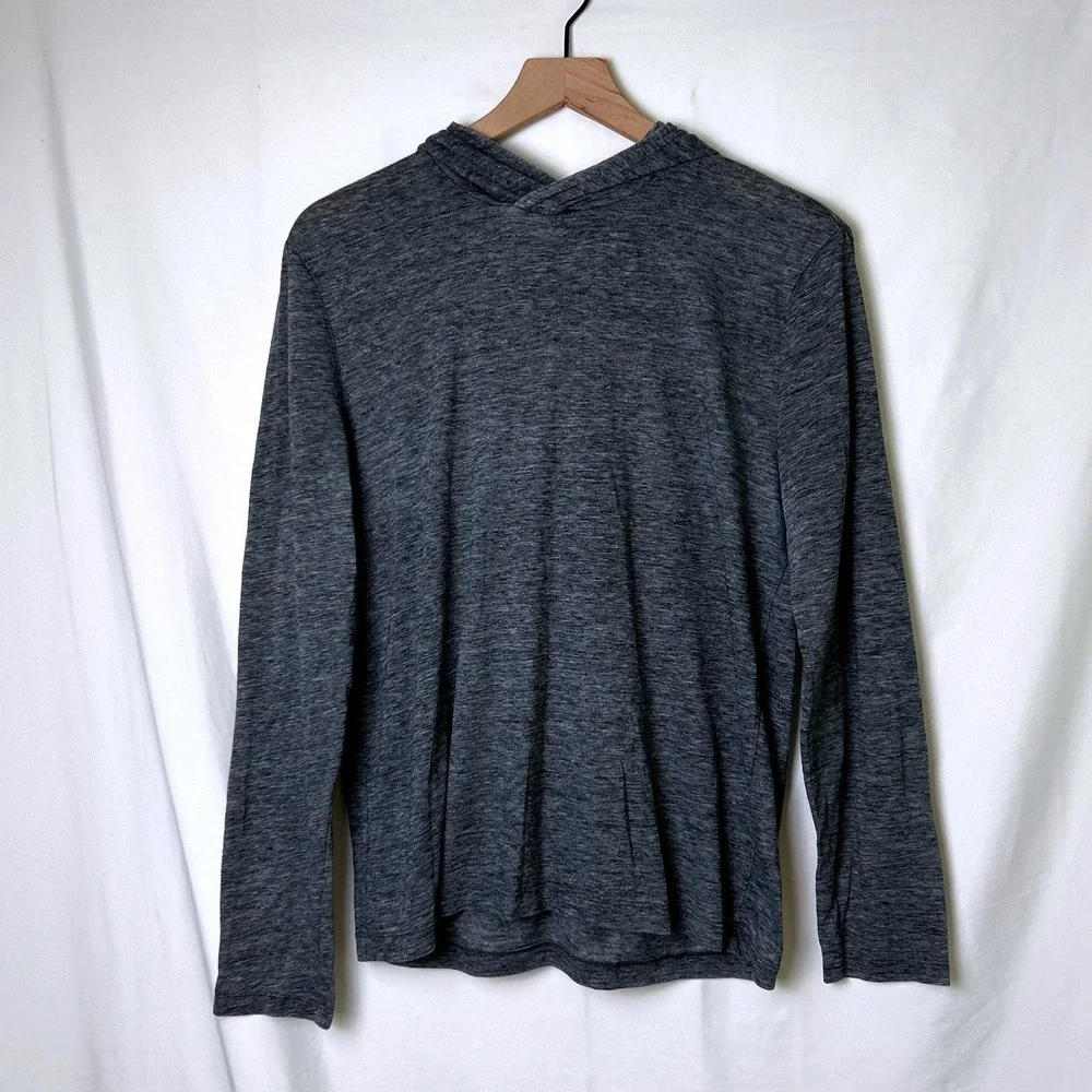 Banana Republic Mens Linen Blend Heathered Pullover Hoodie Size M Charcoal Grey